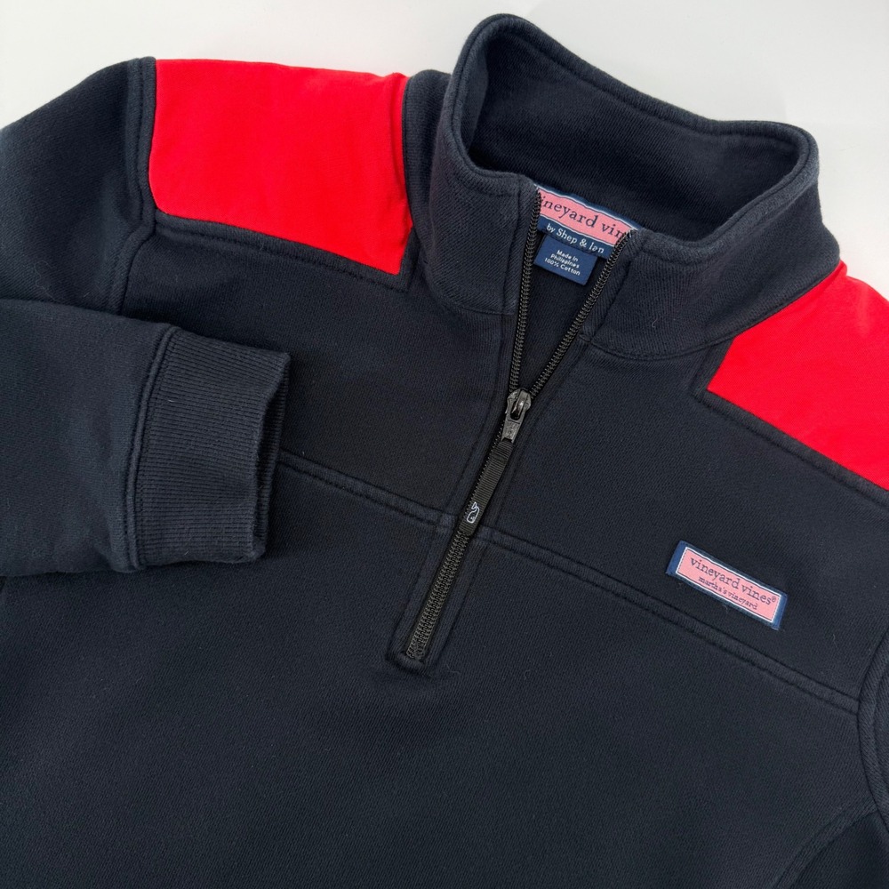 Vineyard Vines‎ Quarter Zip Pullover Women Large Navy Blue Red Contrast Shoulder